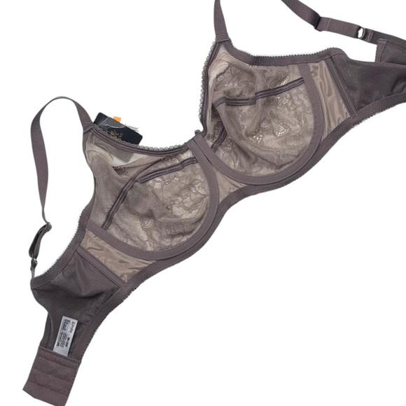 WACOAL STYLE 855186 CAPPUCCINO BROWN FLORAL LACE RETRO CHIC UNLINED BRA 34DD 34E - Picture 10 of 13